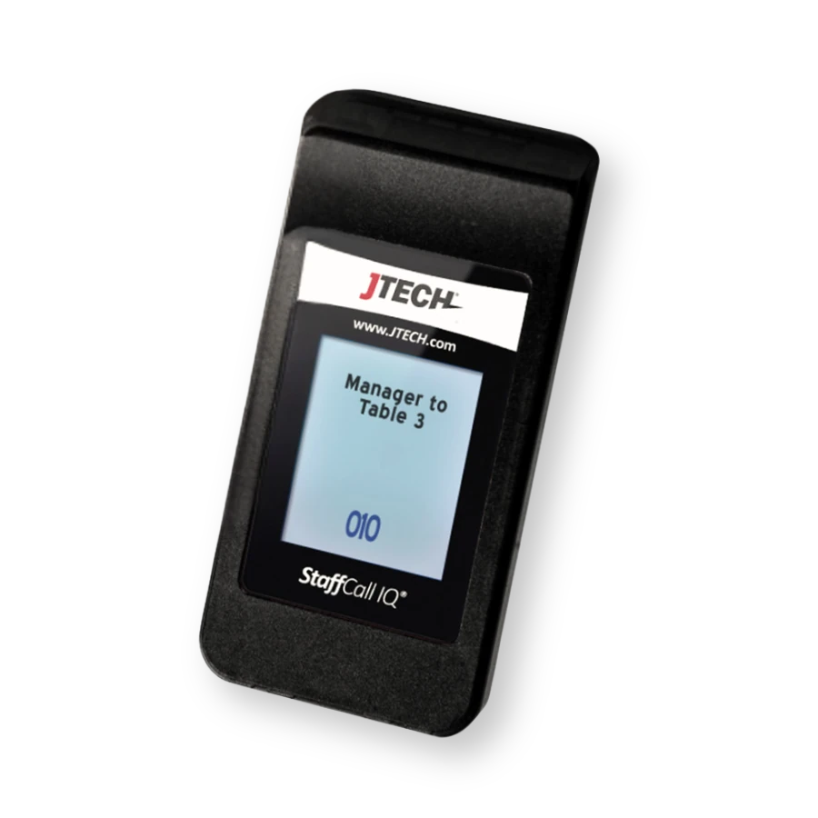 JTECH StaffCall IQ transmitter with text pagers and charging rack