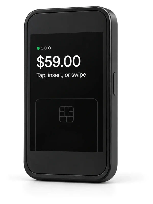 Castles AMS1 payment terminal showing $59.00 and Tap, insert, or swipe